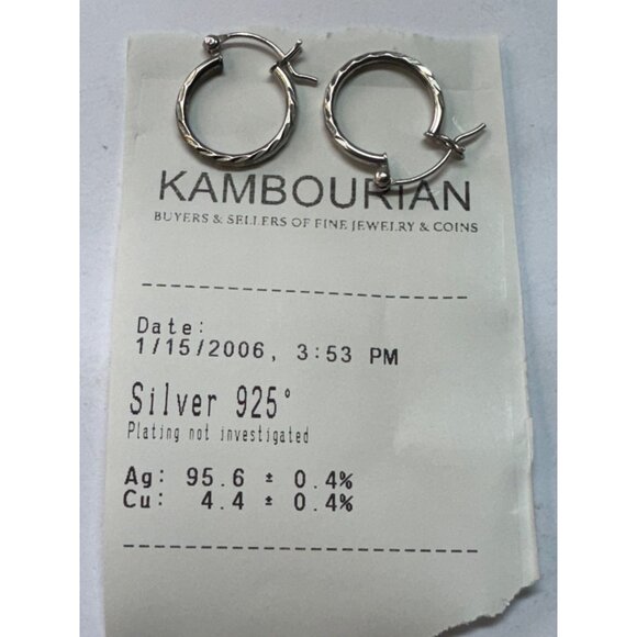 Estate Sterling Silver 925 Textured Hoop Earrings 0.82” Classic Vintage - Picture 5 of 8